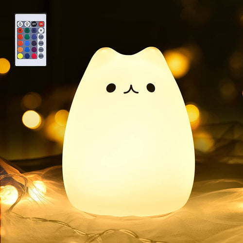 Kitty silicone night lamp with remote – rechargeable 7-color LED light, photo 1
